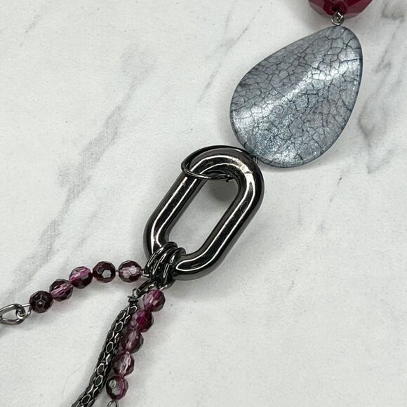 Chico's Beaded Dark Silver Tone Chain Link Statement Necklace - Picture 5 of 12